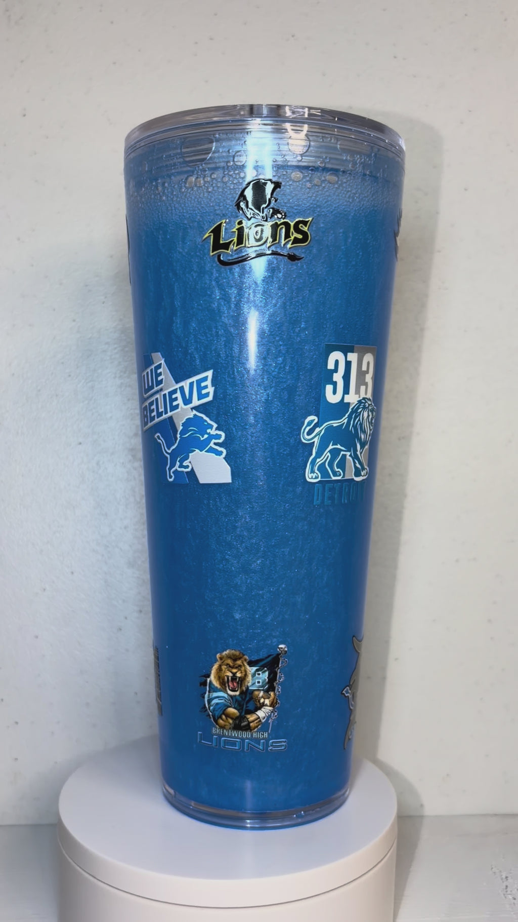 24oz Lions metallic solid blue tumbler