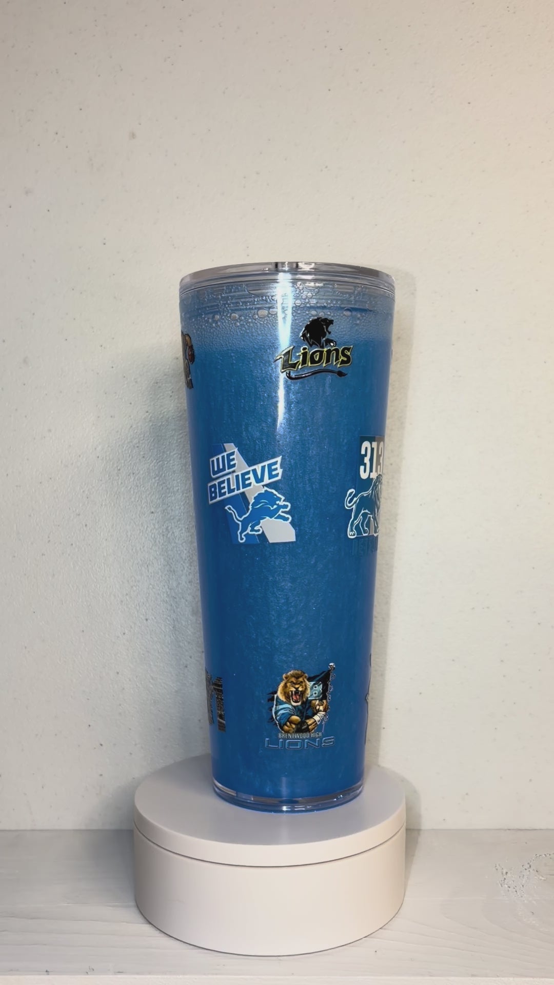 24oz Lions metallic solid blue tumbler