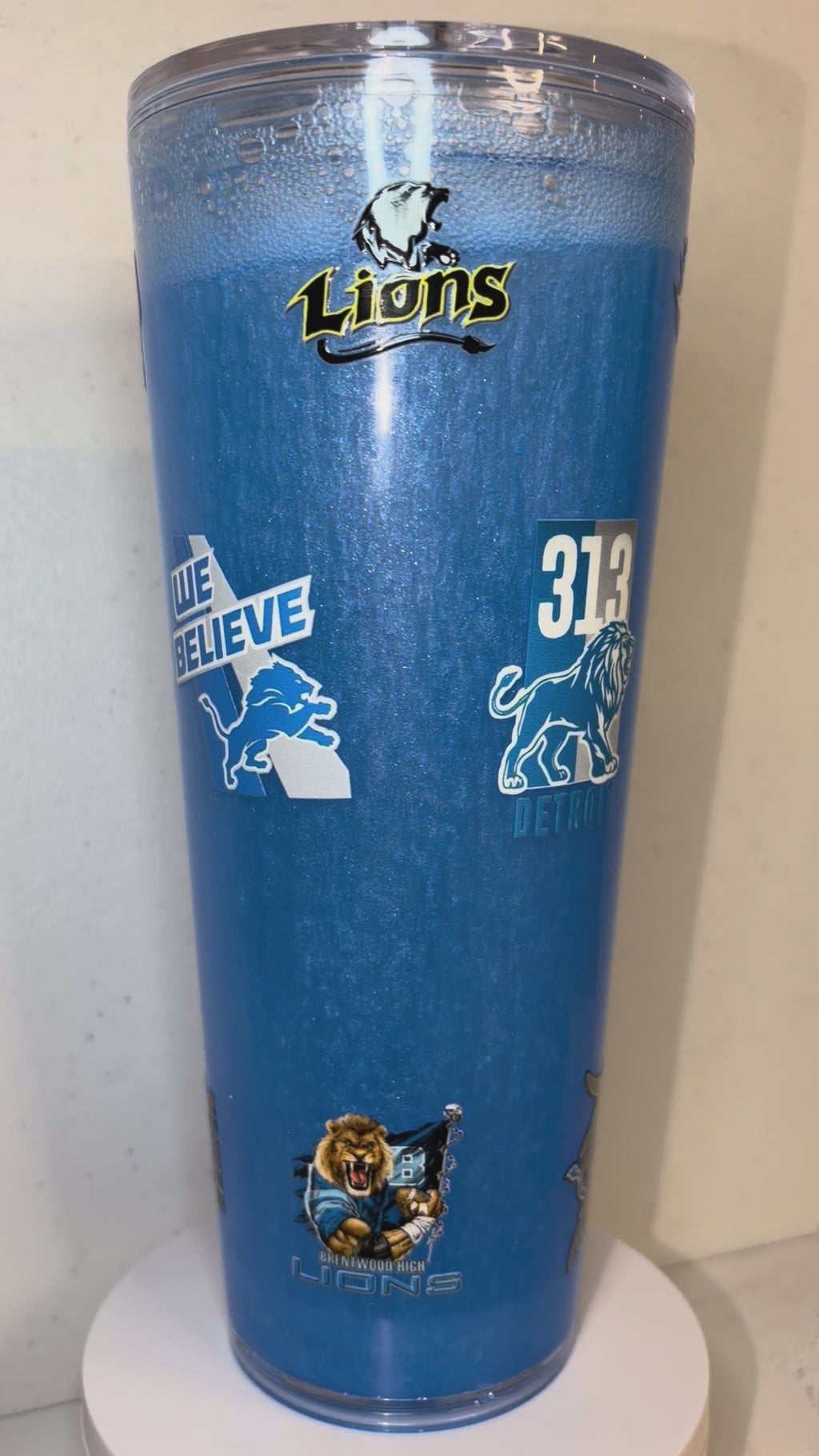 24oz Lions metallic solid blue tumbler