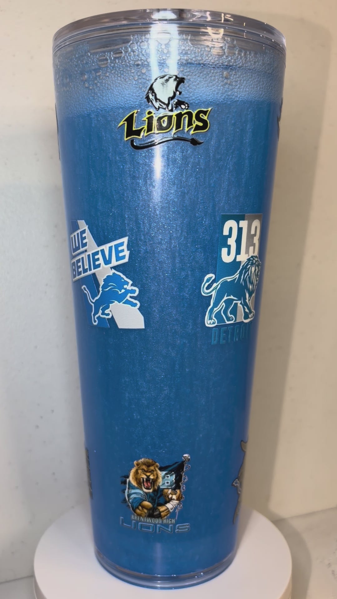 24oz Lions metallic solid blue tumbler